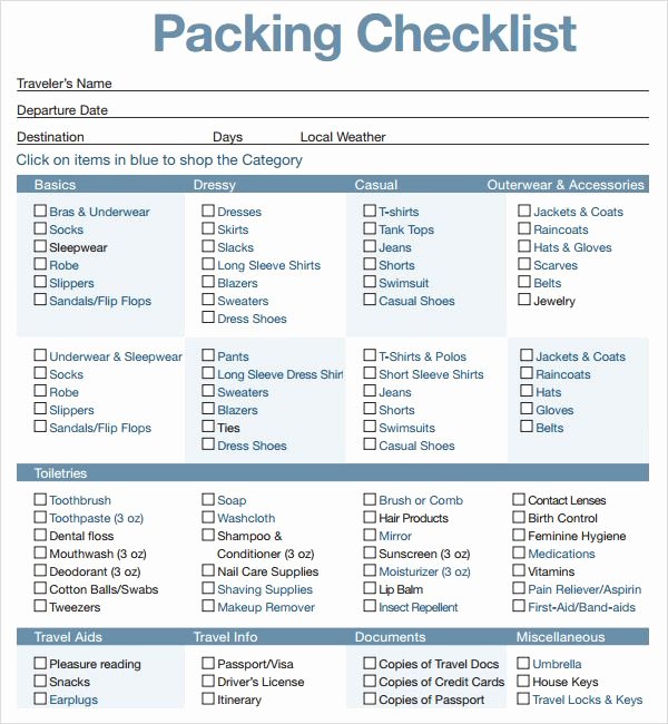 Packing List Template Pdf Lovely Printable Travel Packing List Travel In 2019