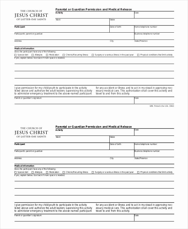Parent Release form Template Elegant Medical Release form Template
