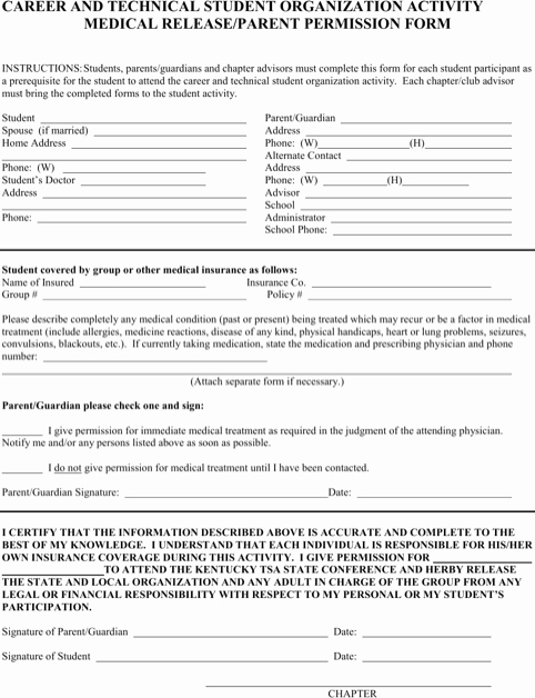 Parent Release form Template Fresh Download Kentucky Medical Release form for Free formtemplate