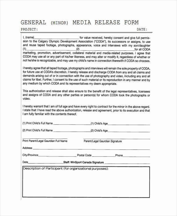 Parent Release form Template Inspirational Release form for Minors