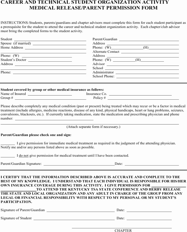 Parent Release form Template Luxury Download Kentucky Medical Release Parent Permission form
