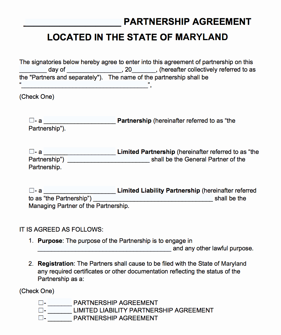 Partnership Agreement Template Word Elegant Free Maryland Partnership Agreement Template Pdf