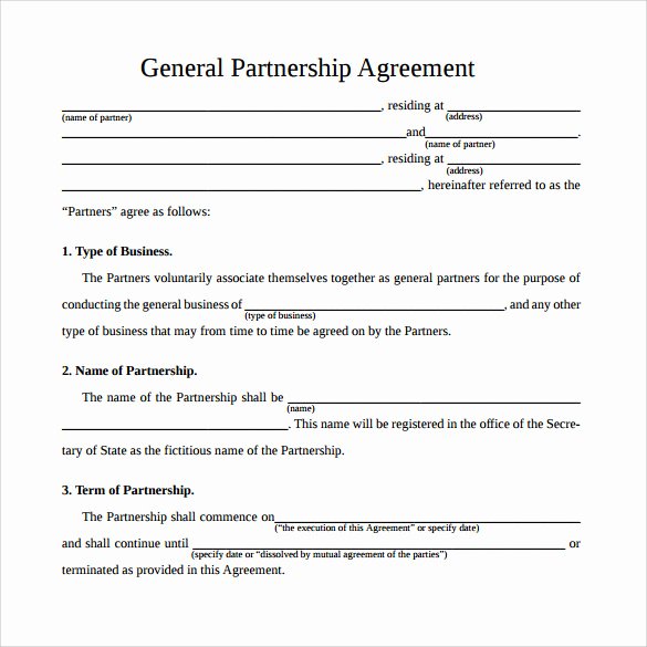 Partnership Agreement Template Word Unique Sample General Partnership Agreement 11 Documents In