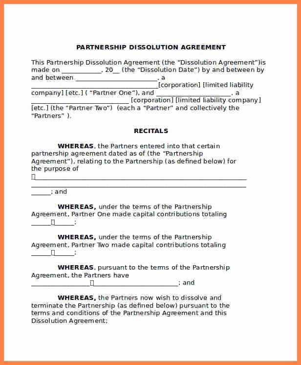 Partnership Buyout Agreement Template Awesome 7 Partnership Dissolution Agreement Template