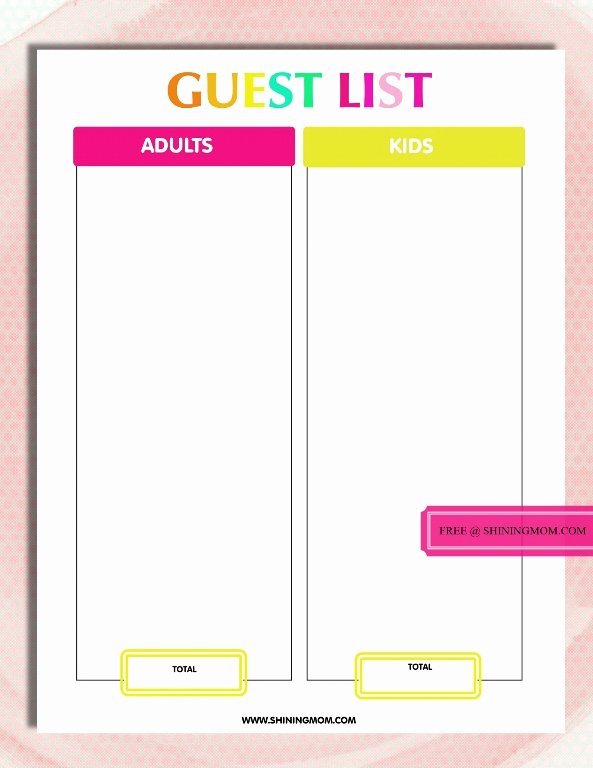 Party Guest List Template Awesome Free Printable Party Planning Template