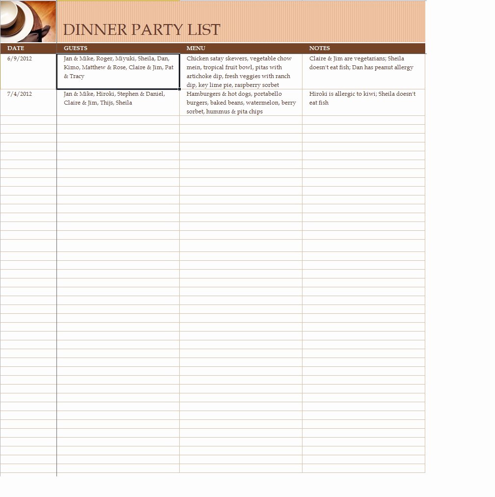 Party Guest List Template Awesome Party Guest List Template Sample