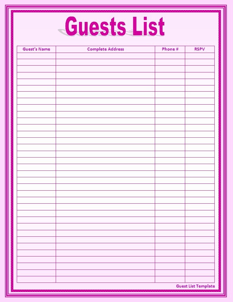 Party Guest List Template Best Of Party Guest List