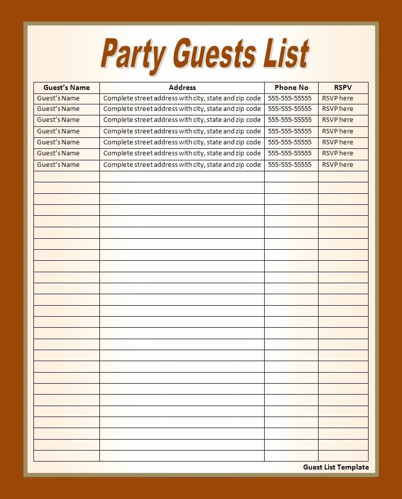 Party Guest List Template Best Of Well Designed Guest List Samples for Wedding or Other