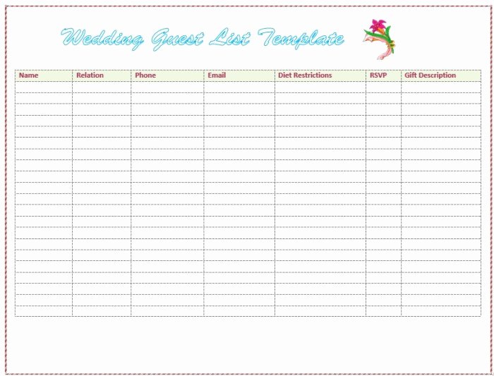 Party Guest List Template Elegant 21 Free Wedding Party Guest List Templates Ms Fice