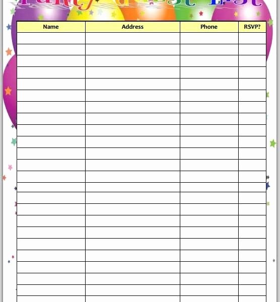 Party Guest List Template Elegant Free Printable Birthday Party Guest List Planner