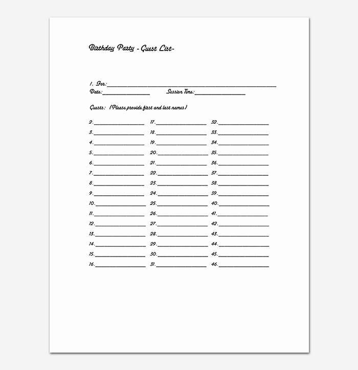 Party Guest List Template Lovely Guest List Template 22 for Word Excel Pdf format