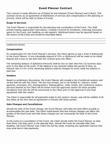 Party Planner Contract Template Awesome Free event Planner Contract Template