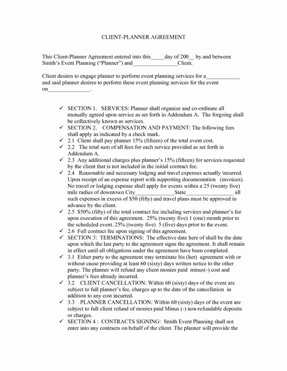 Party Planner Contract Template Unique Free event Planner Contract Template