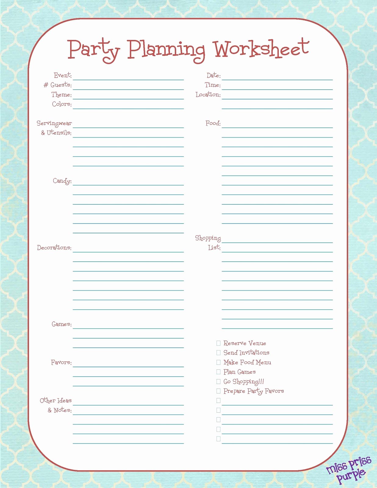 Party Planning Template Free Beautiful Miss Priss Purple Tutorials &amp; Printables