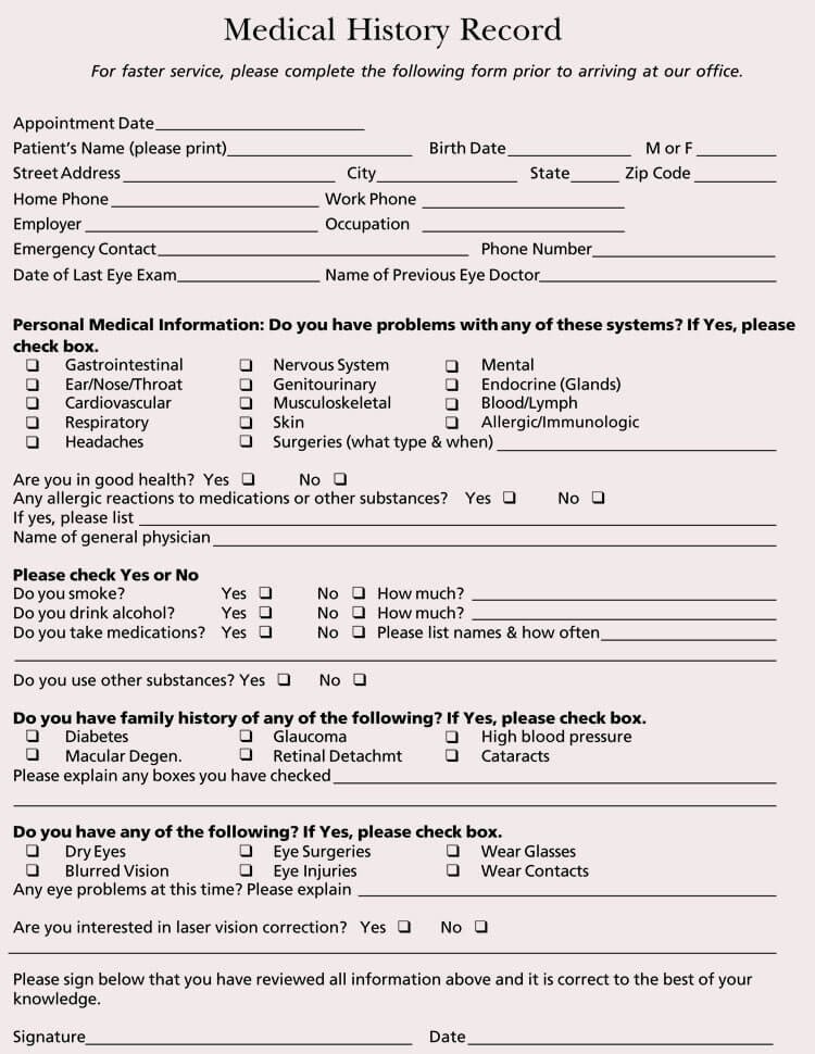 Patient Medical History form Template Awesome General Medical History forms Free [word Pdf]