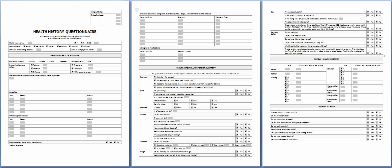 Patient Medical History form Template Inspirational Patient Health History Questionnaire form Templates
