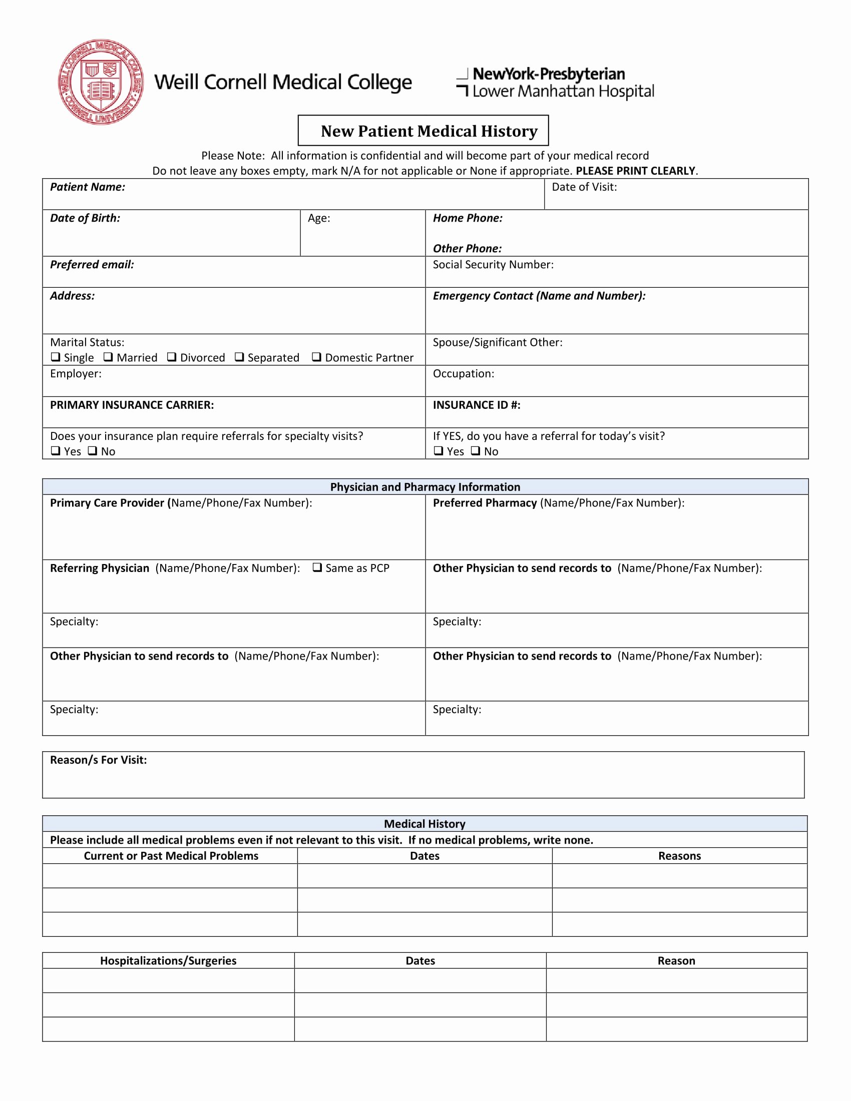 Patient Medical History form Template New 5 Medical History form Samples