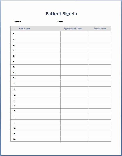 Patient Sign In Sheet Template Inspirational Patient Sign In Sheet Templates