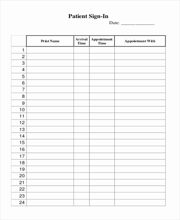 Patient Sign In Sheet Template Lovely 8 Patient Sign In Sheet Templates