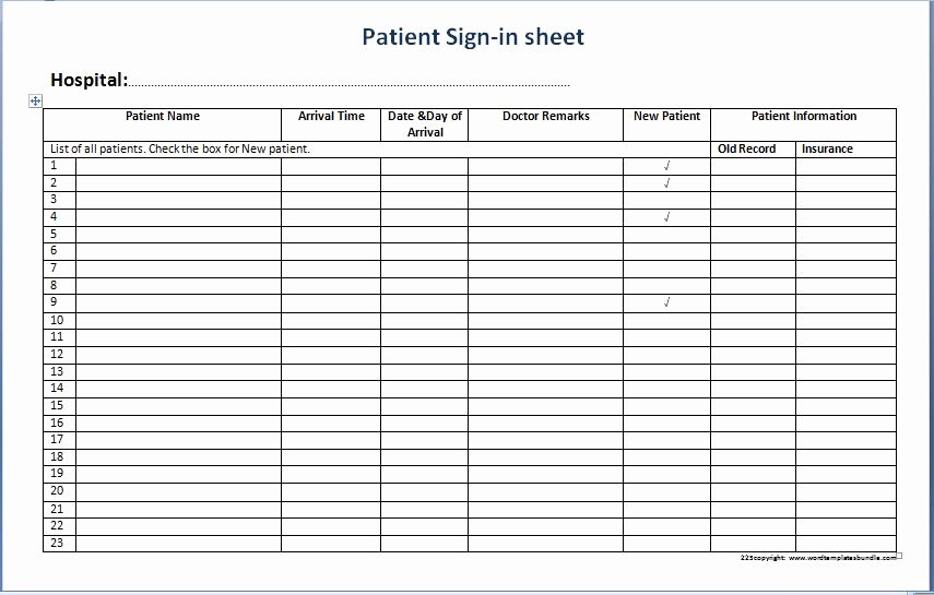 Patient Sign In Sheet Template Lovely Patient Sign In Sheet Templates