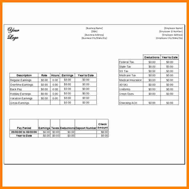 Pay Stub Template Word Unique 7 Paycheck Stub Template for Excel