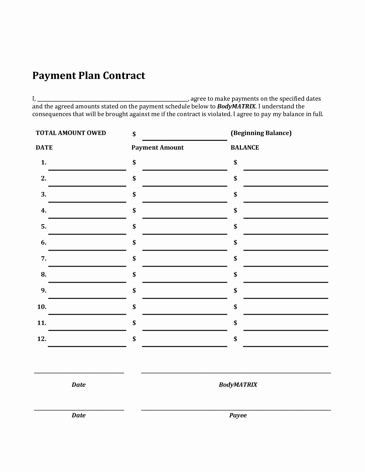 Payment Plan Agreement Template Word Fresh Payment Plan Template