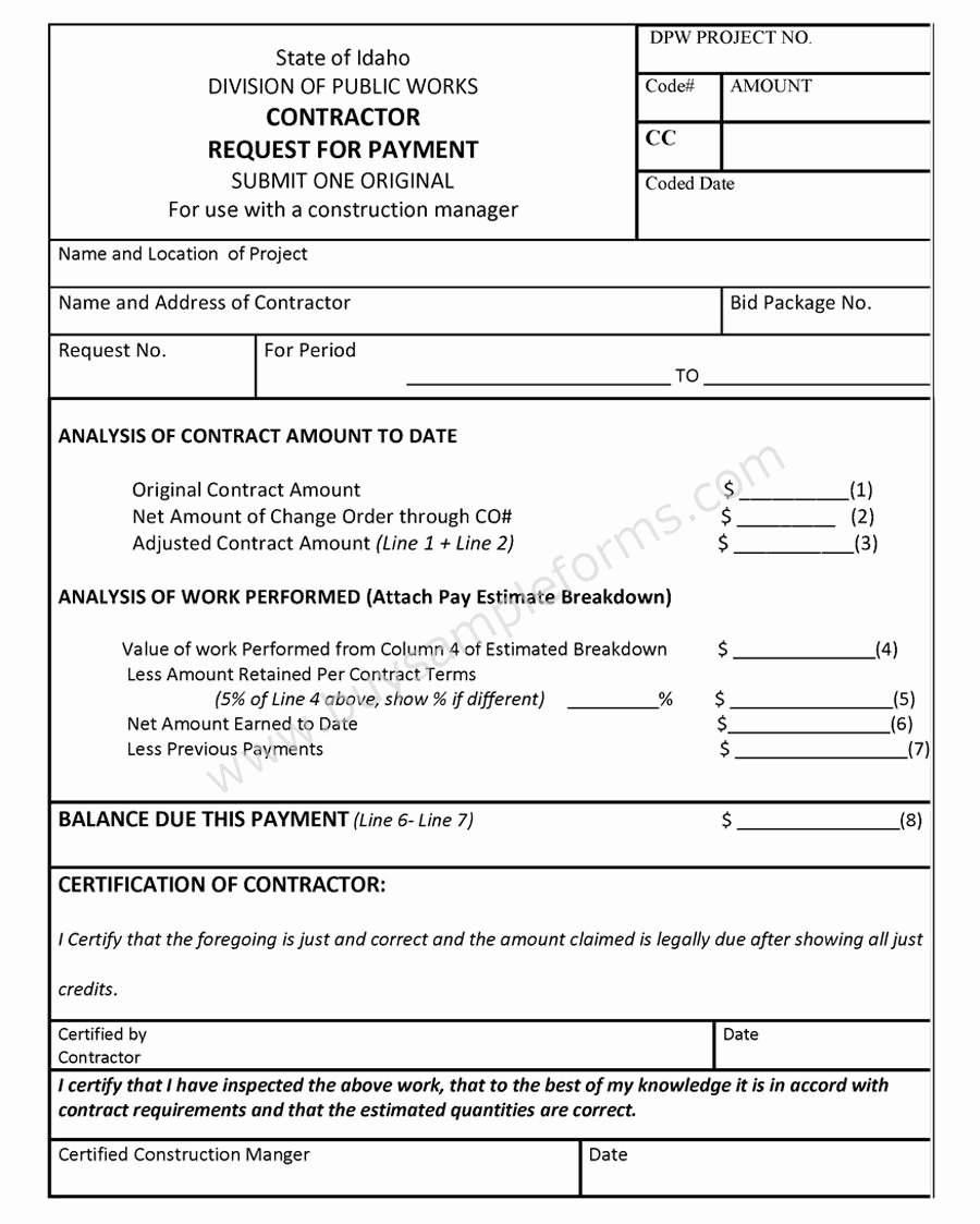 Payment Request form Template Best Of Contractor Payment Request form