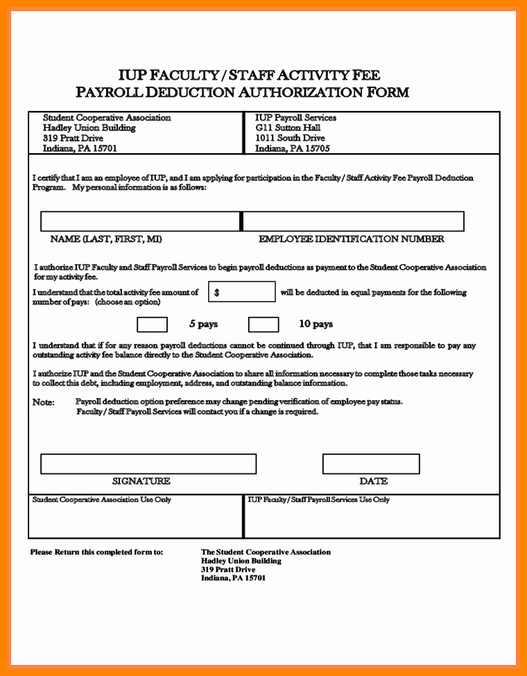 Payroll Deduction Authorization form Template Awesome 5 Employee Payroll Deduction Authorization form