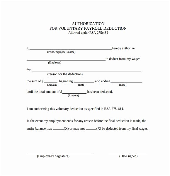 Payroll Deduction Authorization form Template Elegant Free 6 Payroll Authorization forms In Pdf