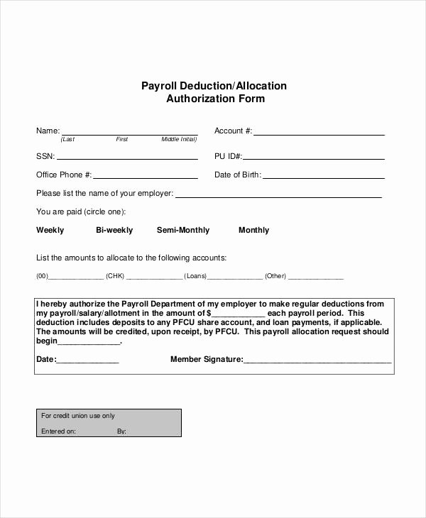Payroll Deduction Authorization form Template Fresh Payroll Deduction Authorization form Template