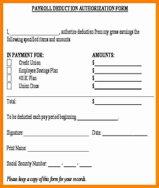 Payroll Deduction Authorization form Template Lovely 6 Payroll Deduction Authorization form Template