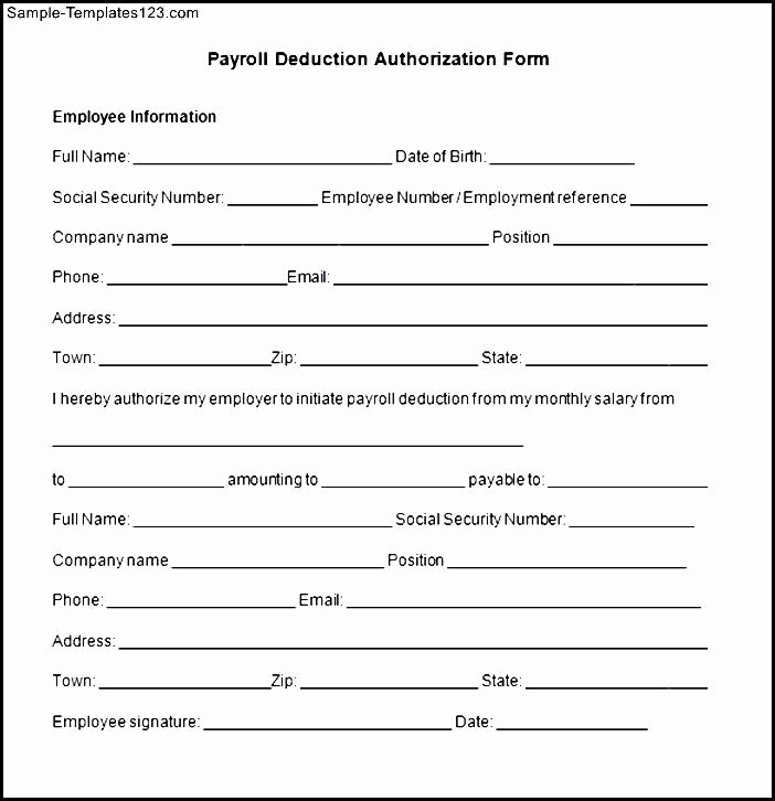 Payroll Deduction Authorization form Template New Payroll Deduction Authorization form Template