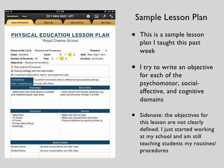 Pe Lesson Plan Template Elegant Physical Education Ipad Lesson Planning