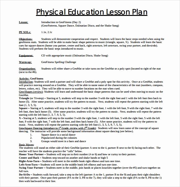 Pe Lesson Plan Template Fresh 8 Physical Education Lesson Plan Templates for Free