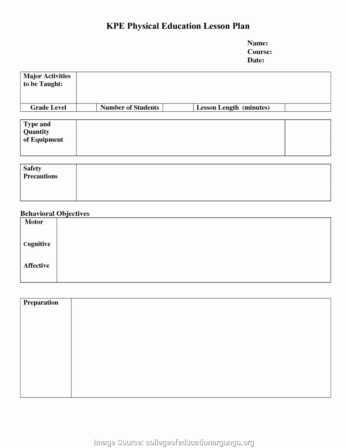 Pe Lesson Plan Template Lovely Pe Lesson Plan Template Blank