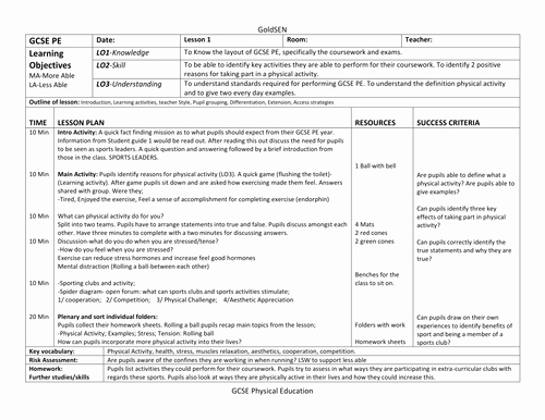 Pe Lesson Plan Template Luxury Resources for Physical Education and Send Teaching