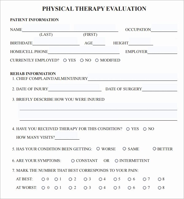 Pediatric Physical therapy Evaluation Template Best Of Physical therapy Evaluation 6 Free Download for Pdf