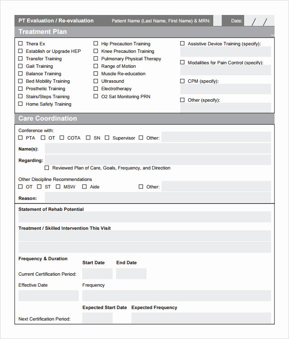 Pediatric Physical therapy Evaluation Template Unique Free 7 Sample Physical therapy Evaluations In Examples