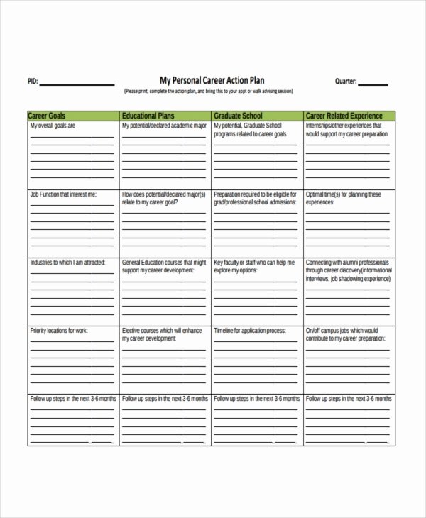 Personal Action Plan Template New Career Action Plan Template 15 Free Sample Example