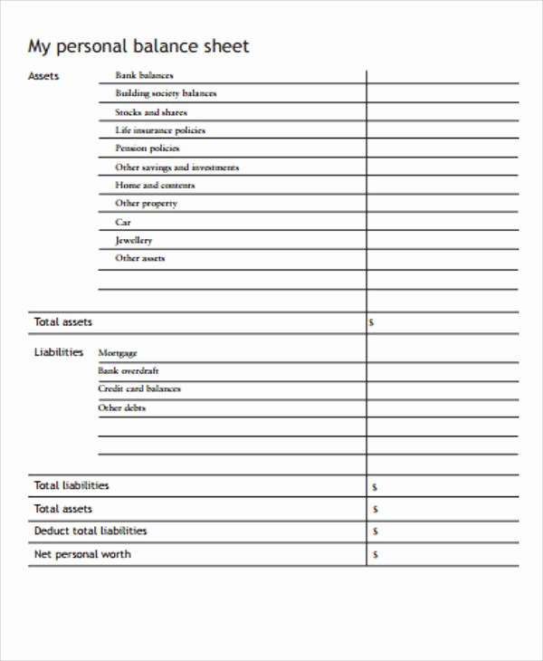 Personal Balance Sheet Template Lovely Personal Balance Sheet 7 Examples In Word Pdf