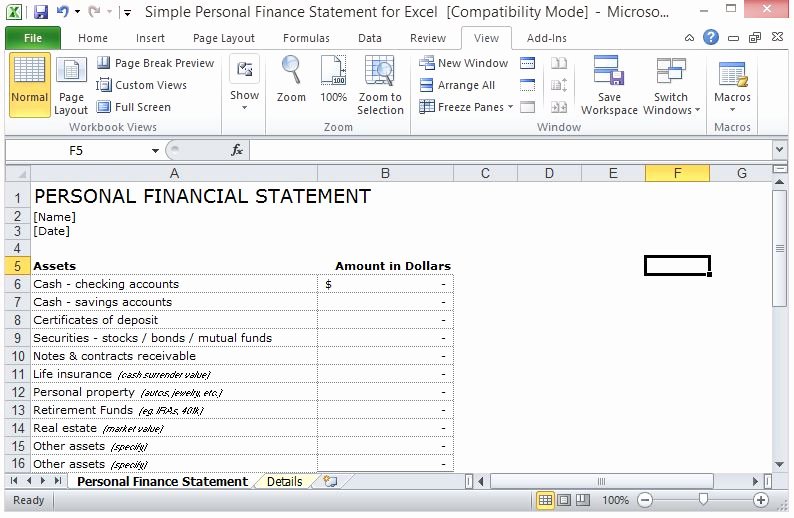 Personal Financial Plan Template Awesome Simple Personal Finance Statement Template for Excel