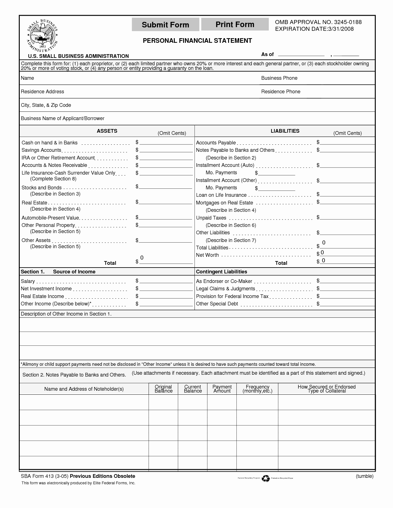 Personal Financial Plan Template New Print Personal Financial Statement form
