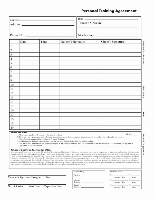Personal Fitness Plan Template Elegant Personal Trainer form Sample forms