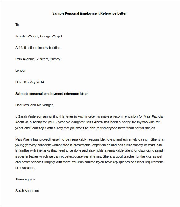 Personal Letter Of Recommendation Template Best Of Personal Reference Letter Samples
