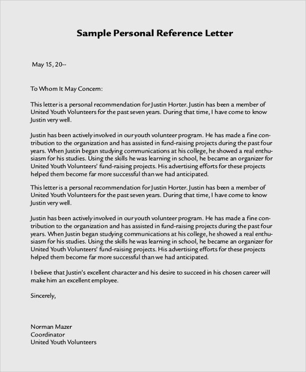 Personal Letter Of Recommendation Template Inspirational Free 24 Sample Personal Letters Of Re Mendation In Pdf