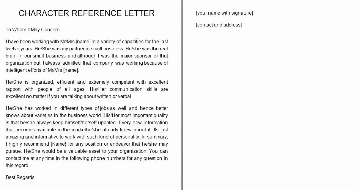 Personal Letter Of Recommendation Template Luxury 41 Free Awesome Personal Character Reference Letter