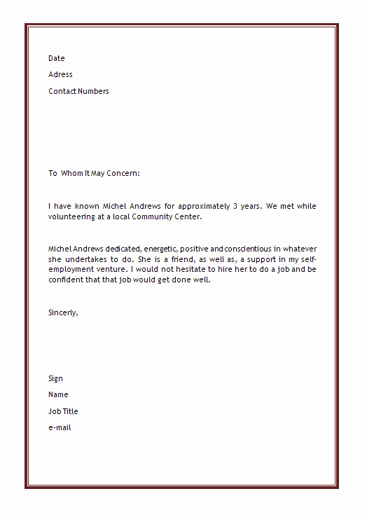 Personal Letter Of Recommendation Template Unique Personal Letter Of Re Mendation Template