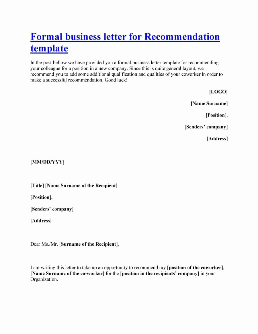 Personal Letter Of Recommendation Templates Unique 43 Free Letter Of Re Mendation Templates &amp; Samples