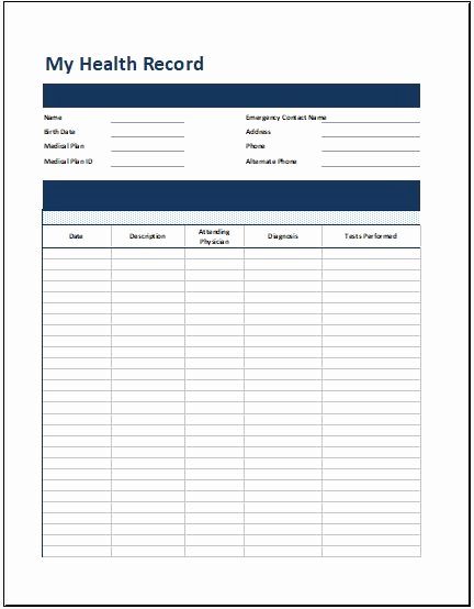 Personal Medical History Template Fresh Personal Medical Health Record Sheet Excel