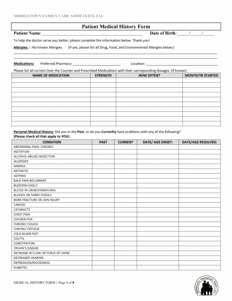 Personal Medical History Template Lovely 67 Medical History forms [word Pdf] Printable Templates